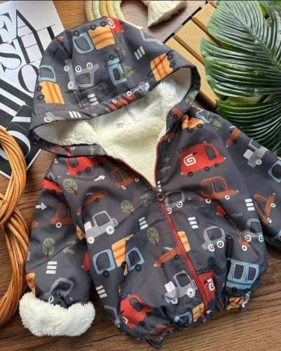 کاپشن داخل خز بره ای خاکستری طرح دار